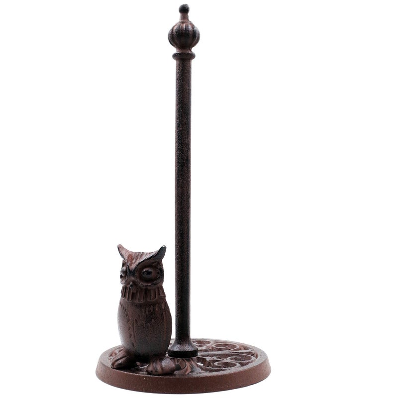 Jetland Vintage Standing Paper Towels Holder, Cast Iron Owl Kitchen Paper Stand with Non-slip Base, Antique Brown for Kitchen Bathroom Home Deco, Owl - Image 1